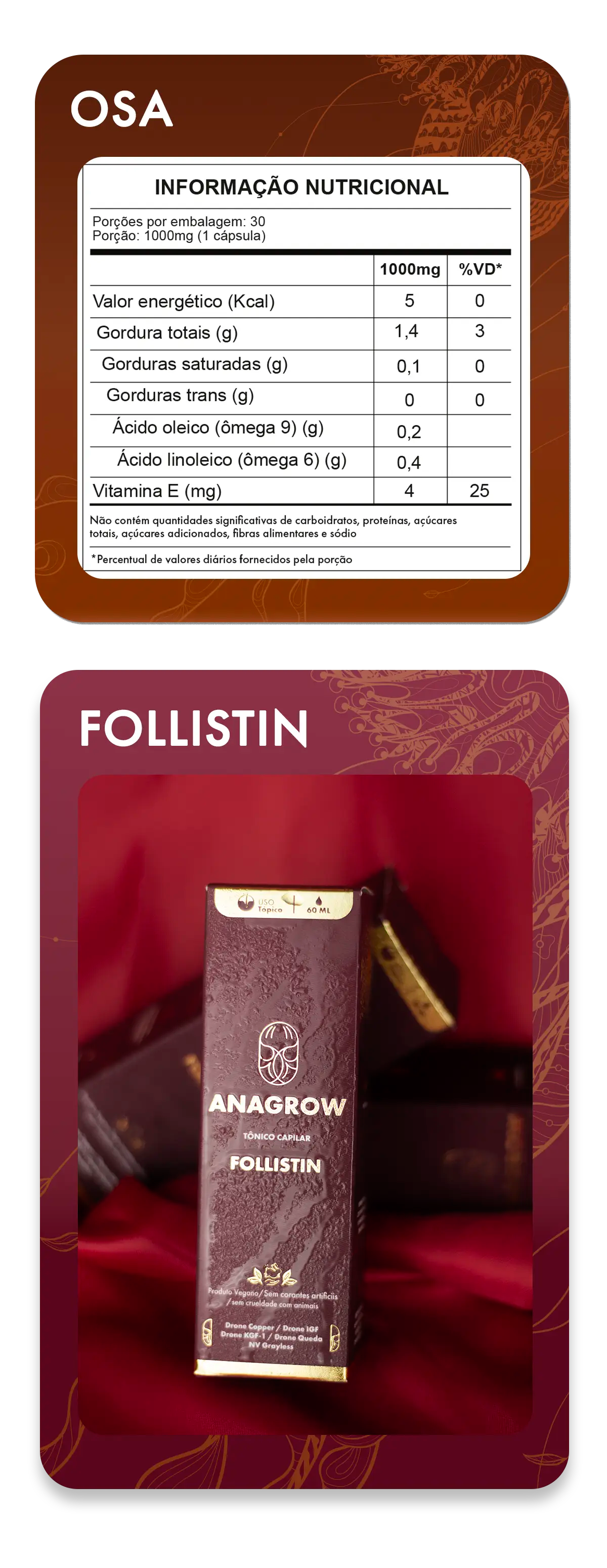 Tabela nutricional de Kit Fortalecimento Capilar e Crescimento Acelerado | FOLLISTIN + OSA