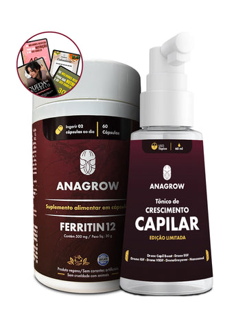 Kit Antiqueda e Crescimento Acelerado - Ferritin12 + Tônico Capilar + E-books