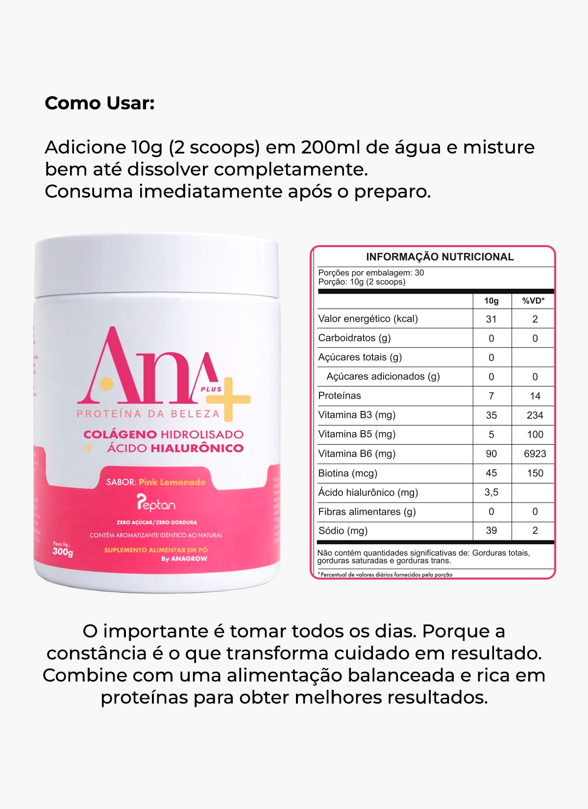Colágeno Hidrolisado Proteína da Beleza Ana Plus - 300g — foto 6