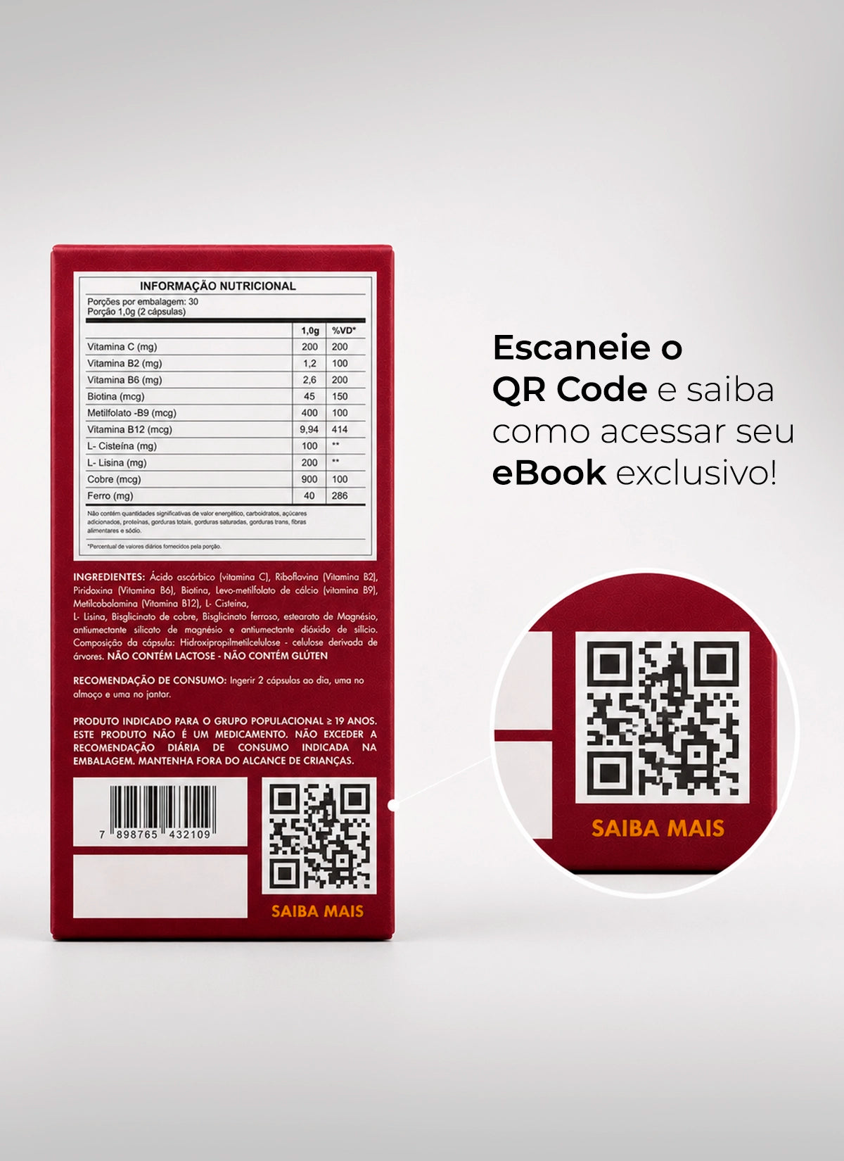 Vitamina de Combate à Queda de Cabelo Ferritin12 60 Cápsulas + 5 E-books