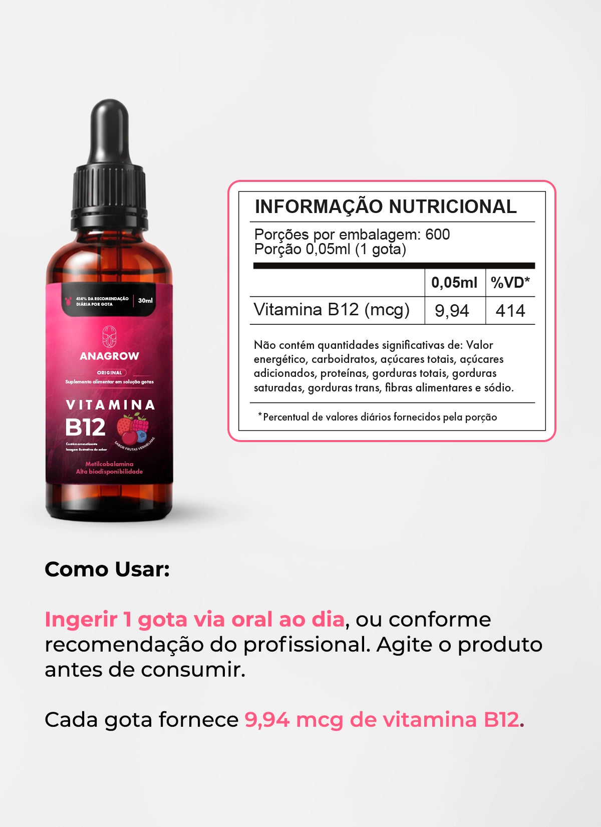 Vitamina B12 em gotas 30ml + 5 E-books