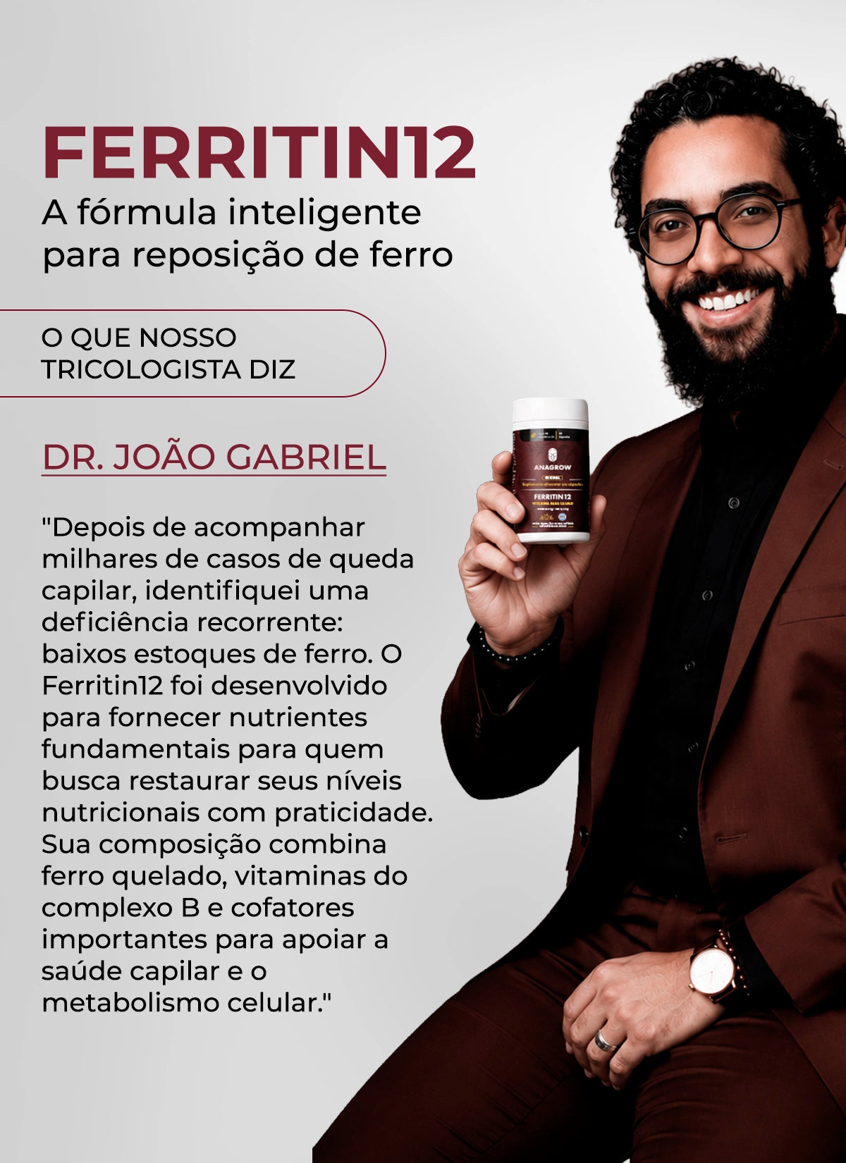 Vitamina de Combate à Queda de Cabelo Ferritin12 60 Cápsulas + 5 E-books