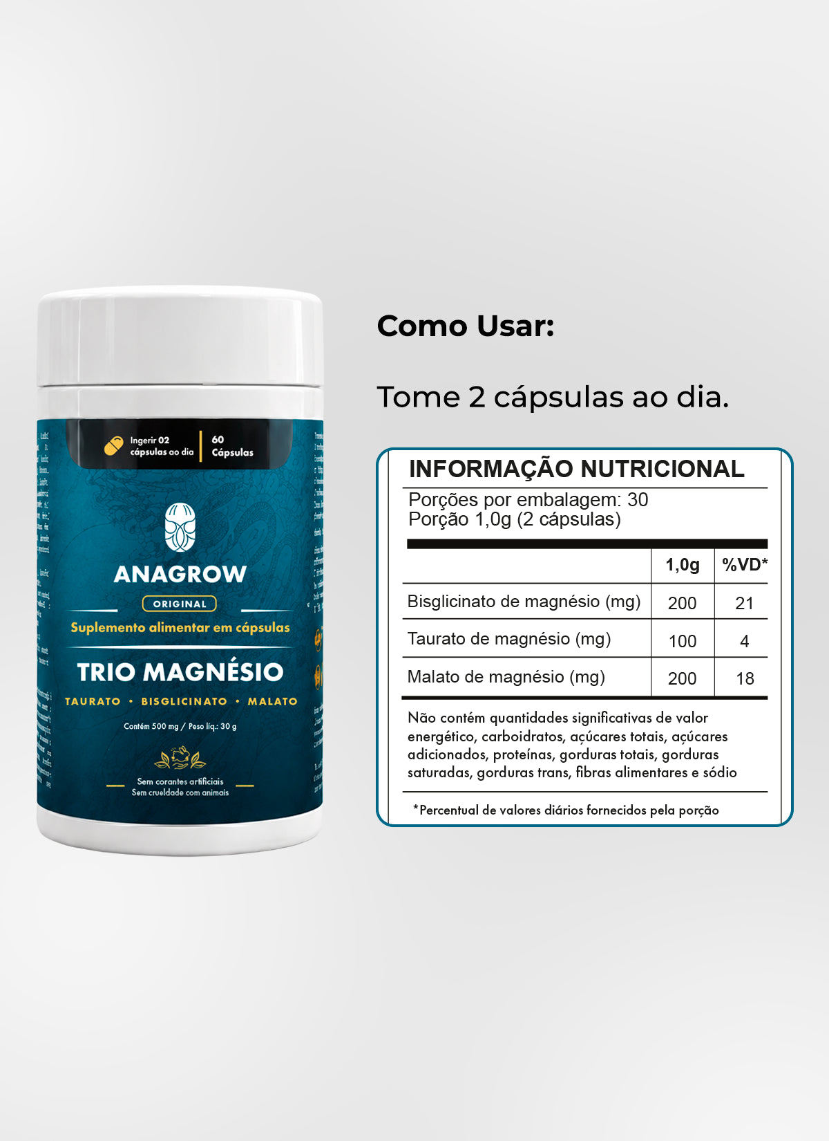 Vitamina Trio Magnésio 60 Cápsulas + E-books