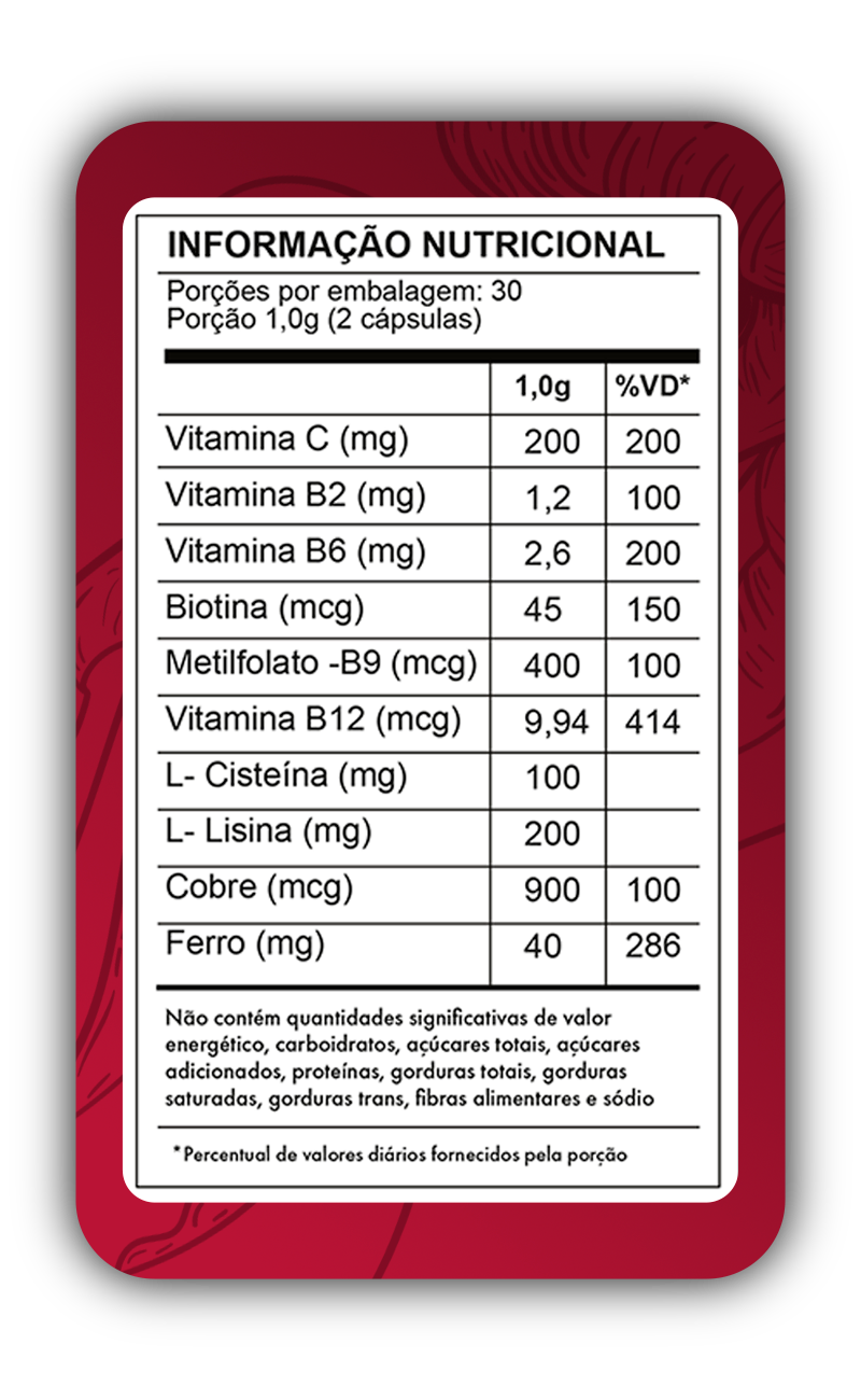 Tabela nutricional de Super Pack - 4 Ferritin12 + E-book - Compre 3 e Leve 4